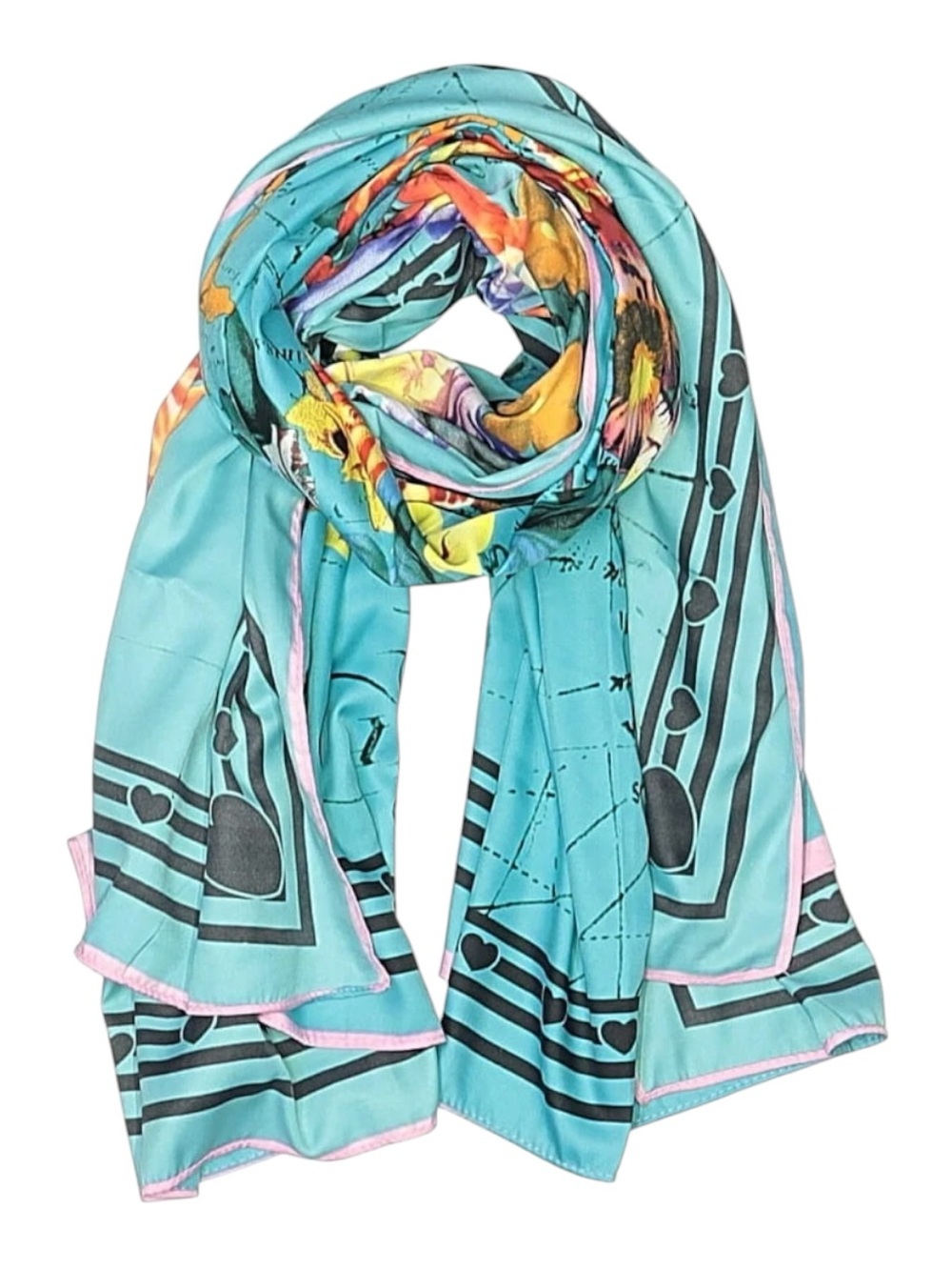 Turquoise Floral Border Women's Scarf